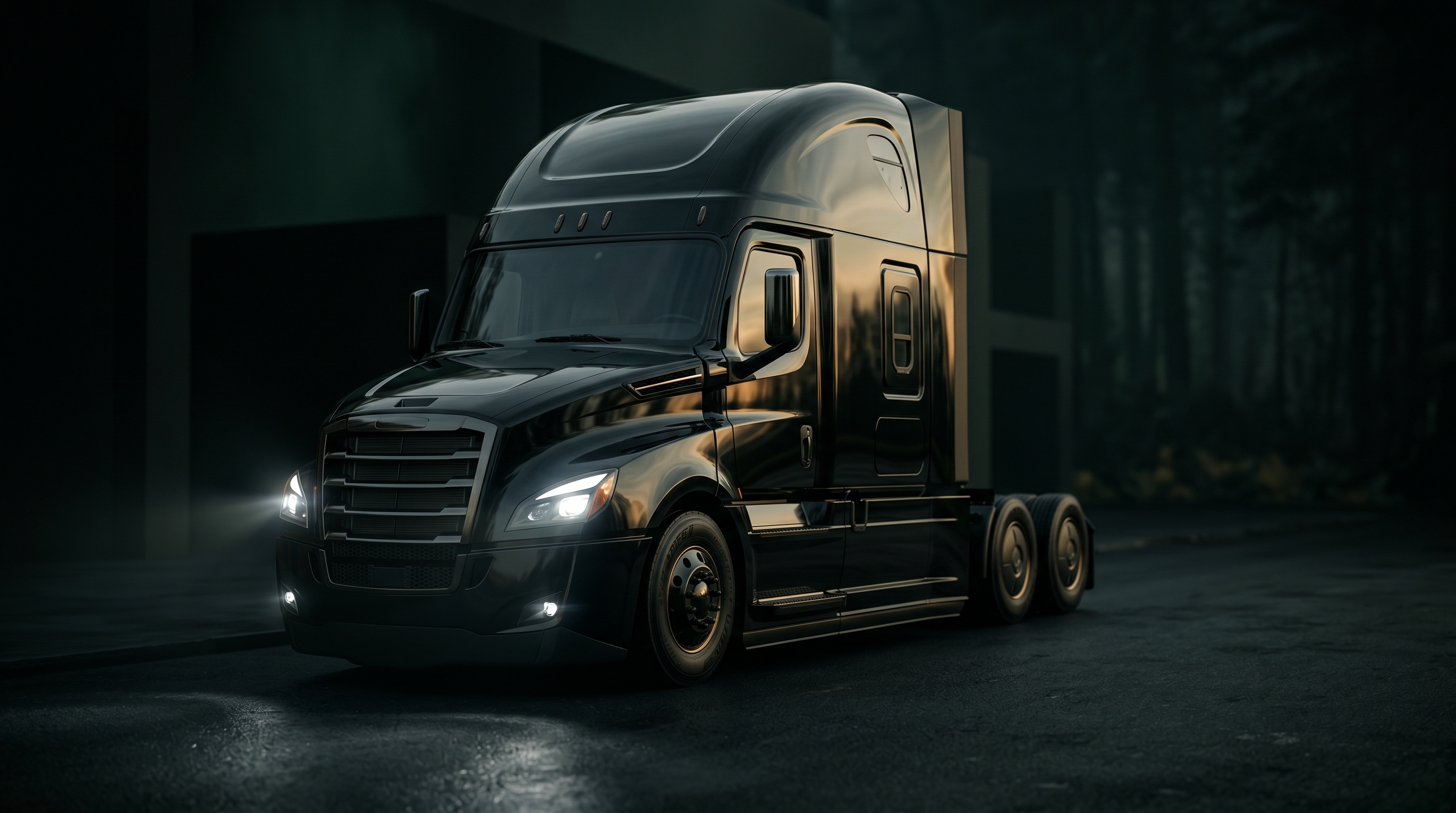 Black semi truck front view